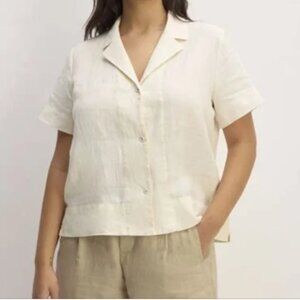 Everlane Linen Cream Notched Collar Button Down Shirt Size 0 NWOT